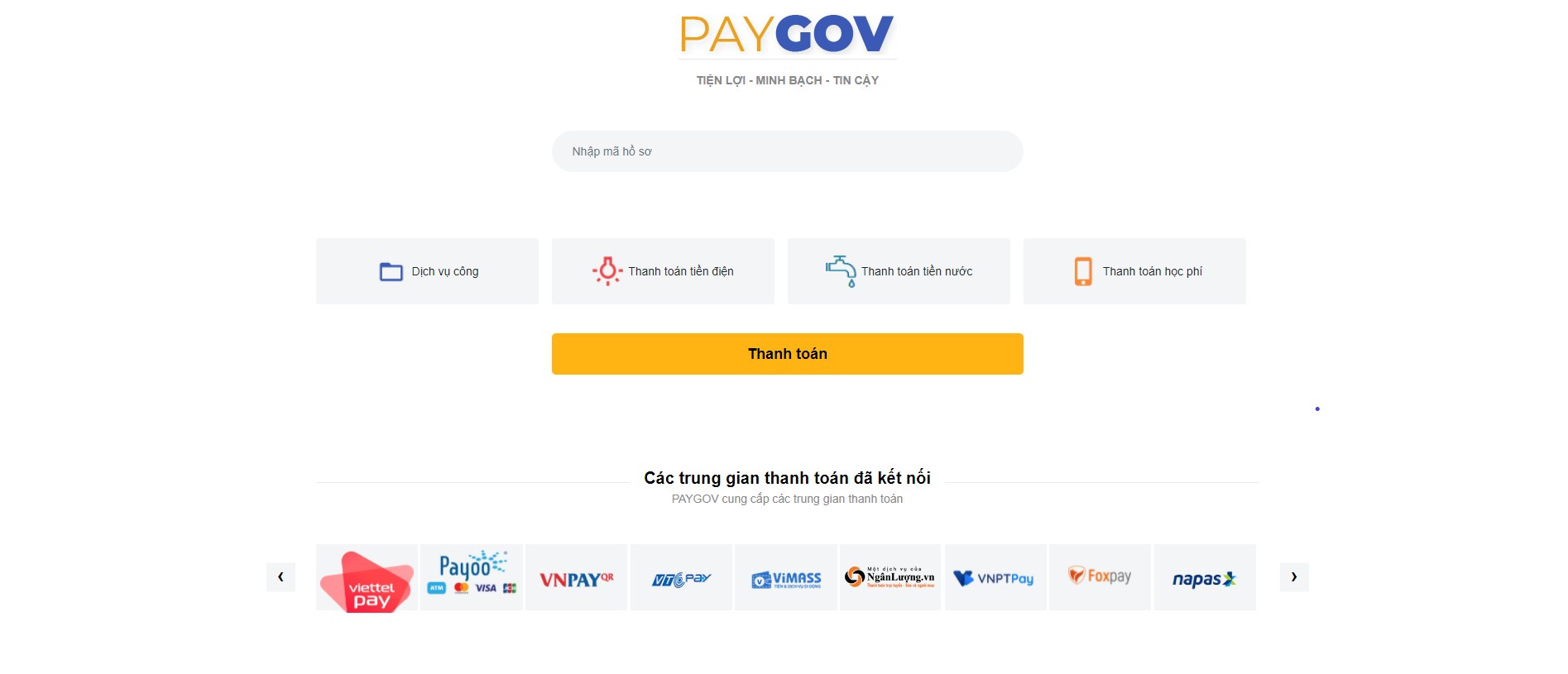 Cổng hỗ trợ thanh toán quốc gia - PAYGOV 